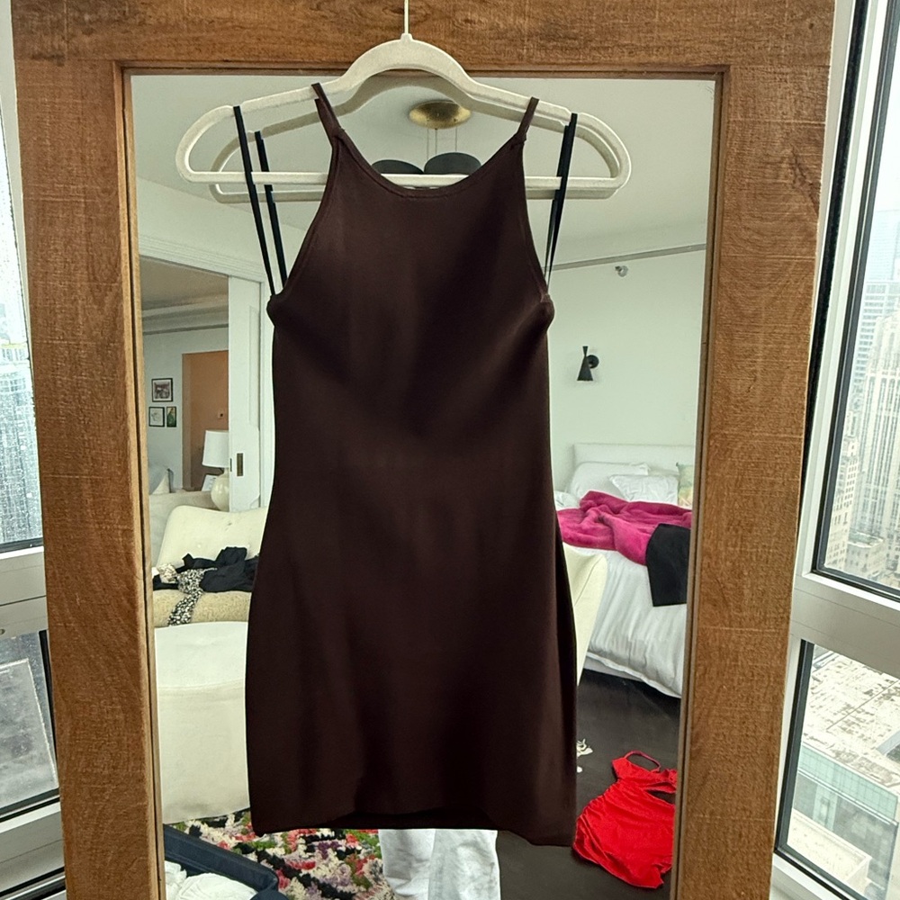 Aritzia Babaton Anderson Mini Knit Halter Dress in Brown